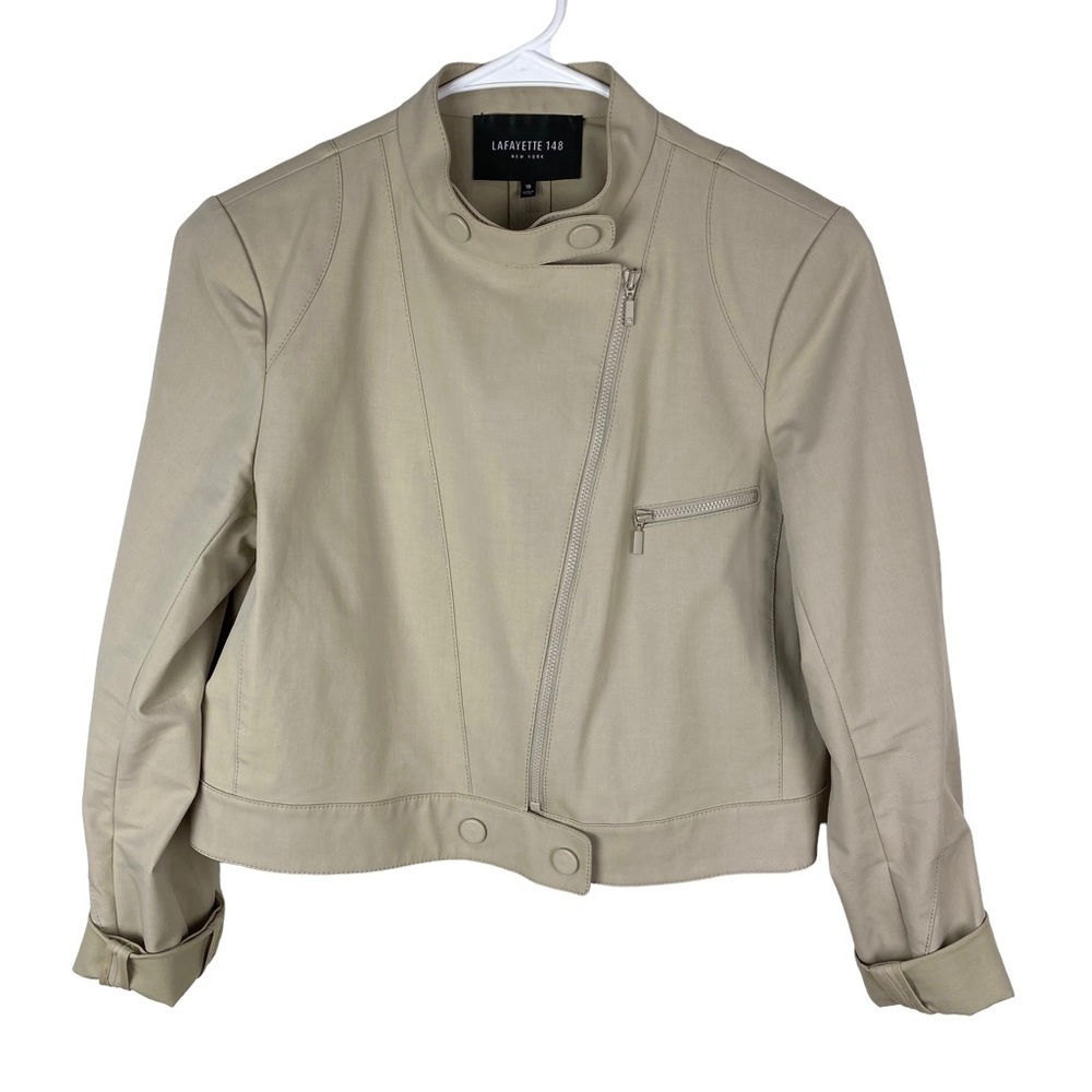 Lafayette 148 Moto Jacket Blazer Tan Women’s Size 10 Beige New York Full Zip - Picture 7 of 7